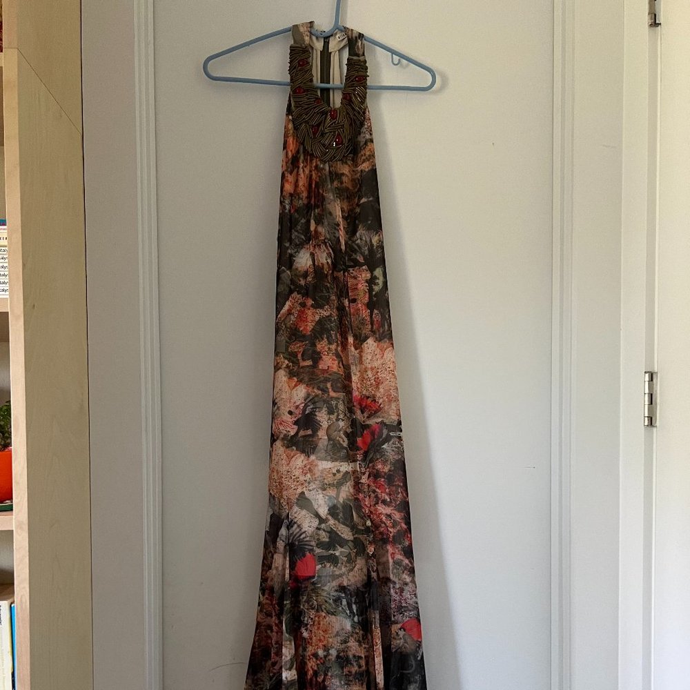 Alice + Olivia Printed Maxi with Beaded Collar